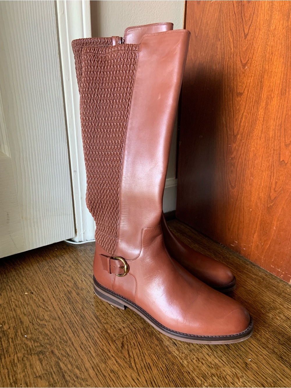 Cole Haan Womens Tall Brown Leather Riding Boots in Brown